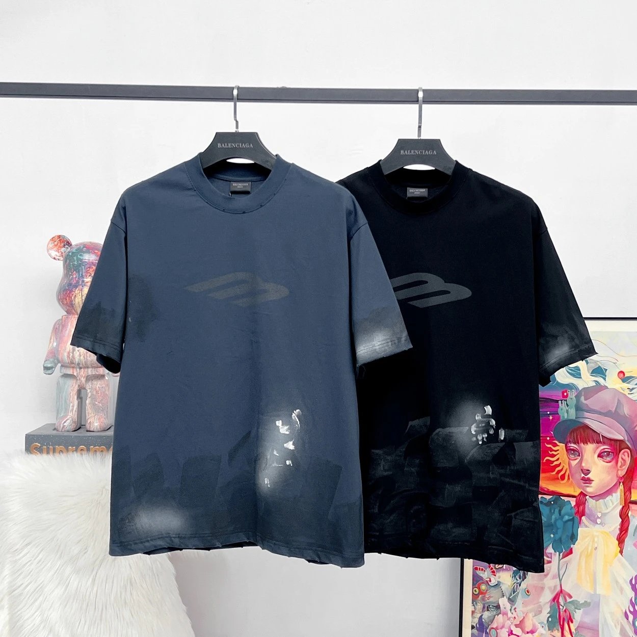 Balenciaga T-shirt Letters M Vintage Spray Painted Hand-drawn Graffiti logo round Neck Short Sleeve25ss New pure cotton T Unisex T-Shirt OS Loose Fit Base Shirt Top T-Shirt Short Sleeve