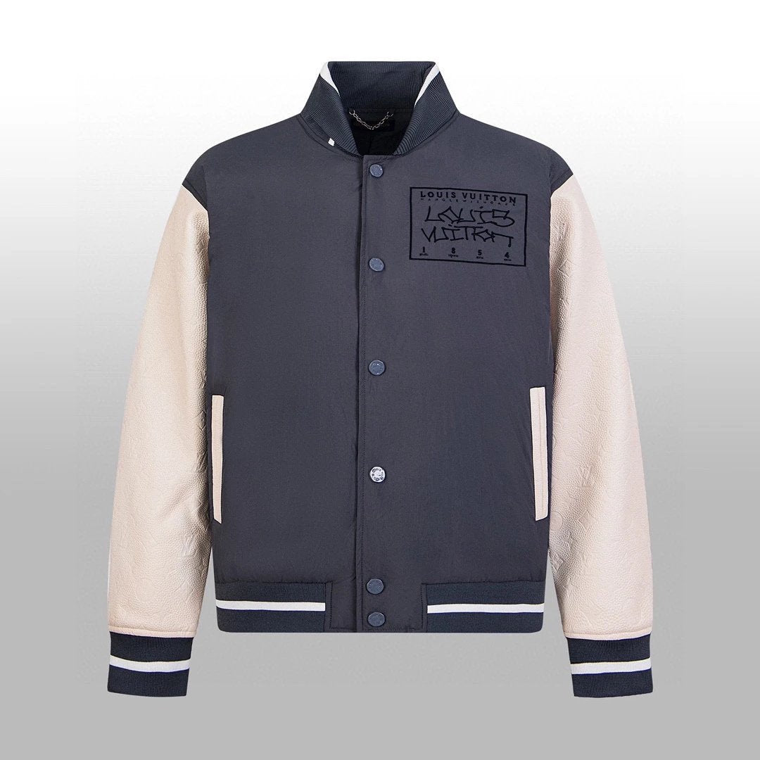 Louis Vuitton LV Down Jacket Embossed Cowhide Stitched Snap Button Leather Down Jacket Color Block Jacket Coat Unisex Autumn Winter New Sports Casual Loose Versatile