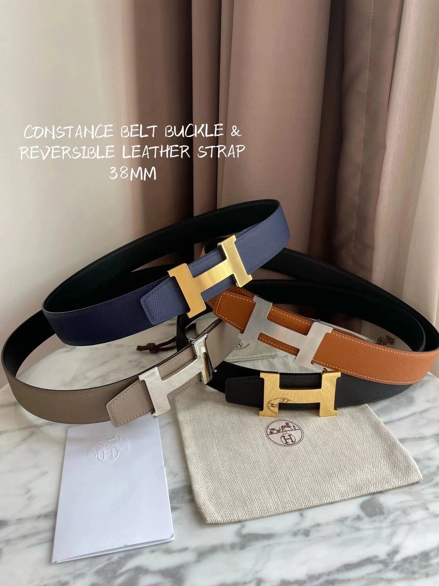 Hermes Belt Top version Spot High Quality h Home Men's Leather Belt Genuine Leather Double-Sided Pure Cowhide Business Casual Belt