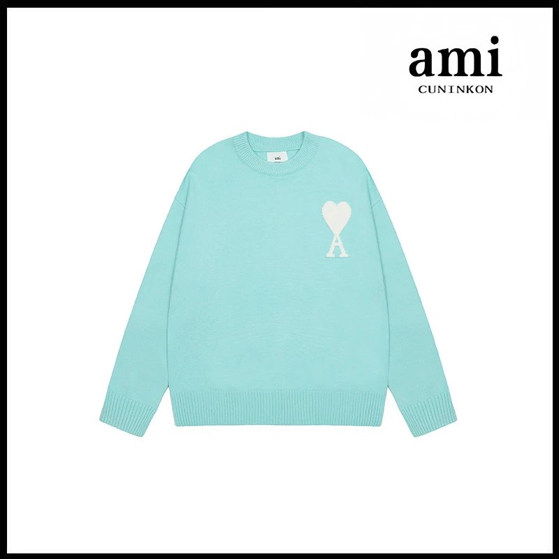 Ami Sweater Knitwear Classic round Neck Big Heart Jacquard Pullover Sweater Loose and Idle Sense Casual Couple Outfit-CY
