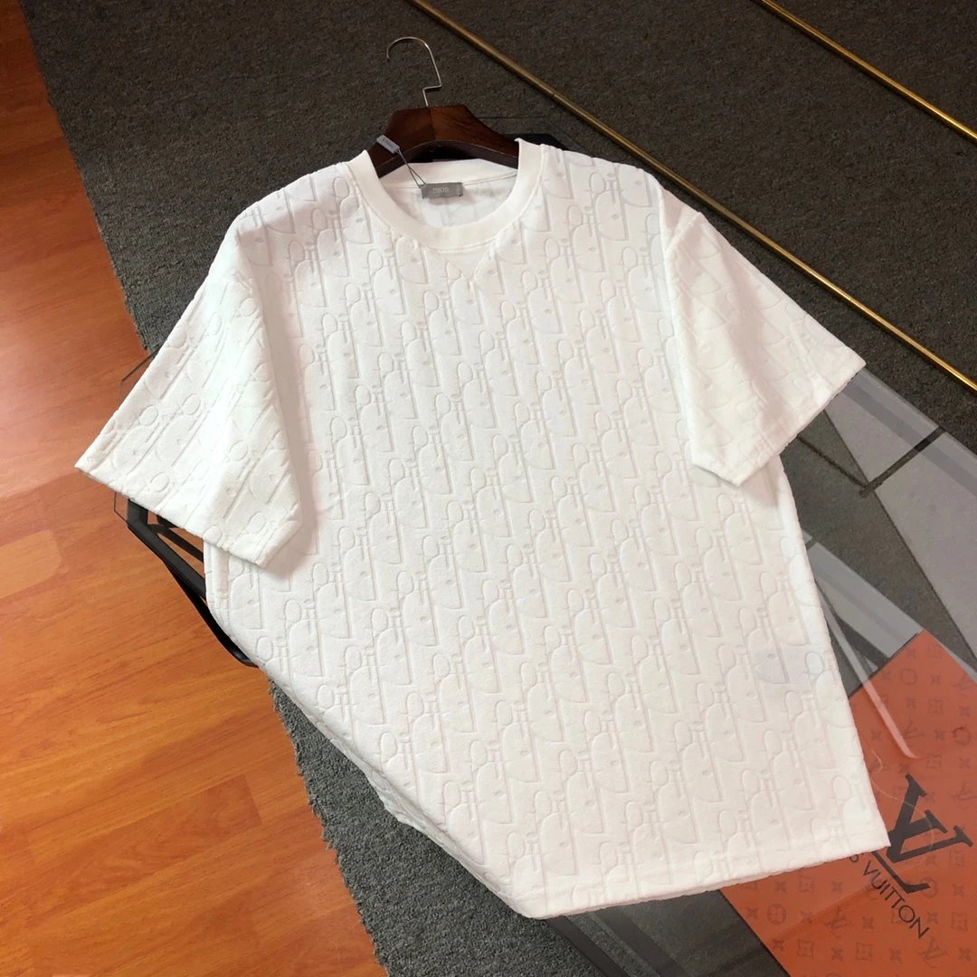Dior T-shirt 2025CD Letter Jacquard Pattern Towel Round Neck Short Sleeve Pure Cotton T T-shirt ins Unisex Simple Summer New Casual Base Shirt T-Shirt