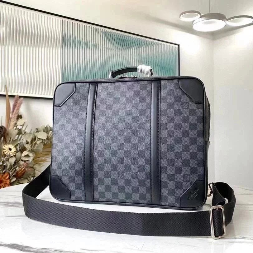 Louis Vuitton LV briefcase Top version 【Original Leather Grade Surrogate Shopping】N50051M30769This Paragraph Briefcase Men's Backpack Men's Business Travel Bag Briefcase Computer Bag DamierGraphite Canvas Hard-Side Suitcase Style Reinforced Cornerite Cros