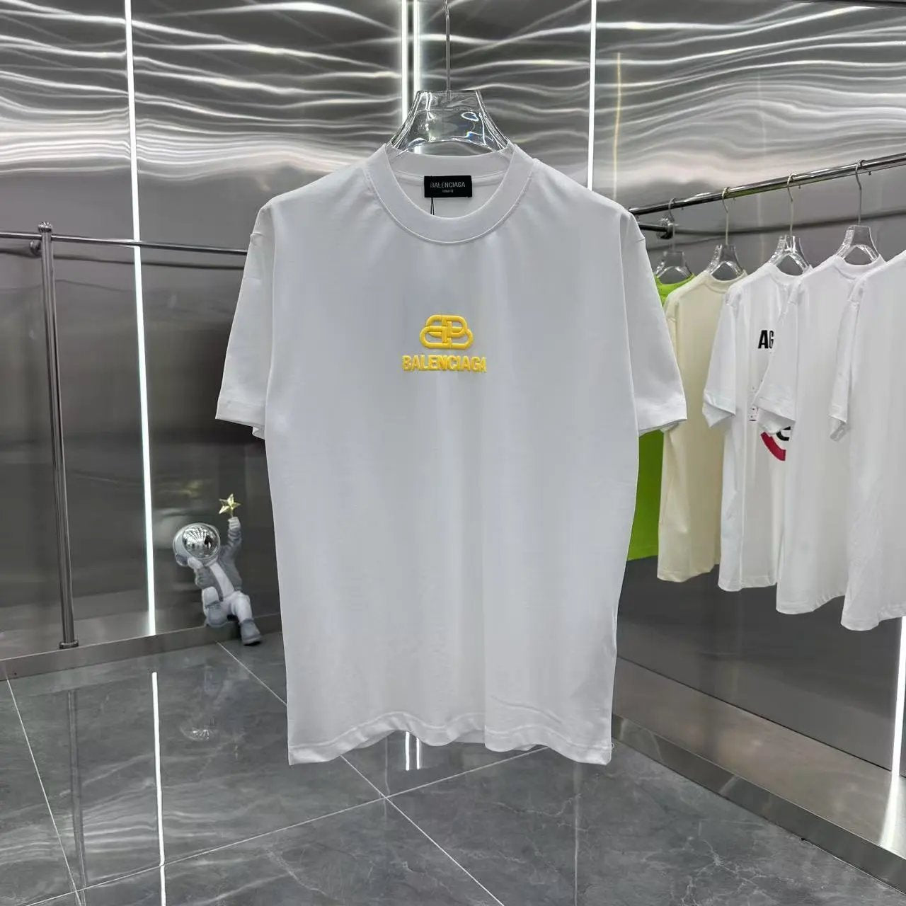 Balenciaga T-shirt Chest Foam Lock Buckle Letter Print logo round Neck Short Sleeve25ss New Pure Cotton Unisex Style T T-shirt OS Loose Fit Base Shirt Half Sleeve T-Shirt Top Half Sleeve