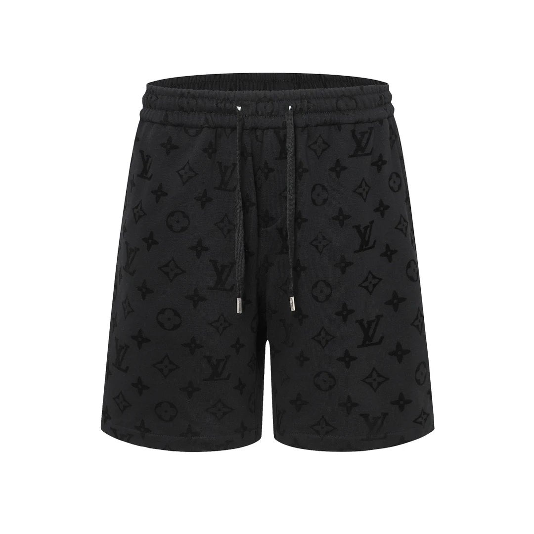 Louis Vuitton LV Shorts Full Logo Print logo Flocked Washed Back Pocket Logo Shorts Five-Point Drawstring Heavy American Casual Summer Pants5Two-in-One Casual Sweatpants for Men and Women