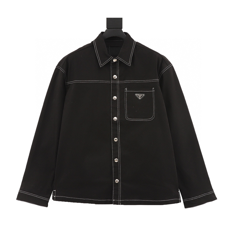 PRADA Shirt Open Wire Iron Brand Triangle Mark Lapel Shirt Coat Men and Women Same Style