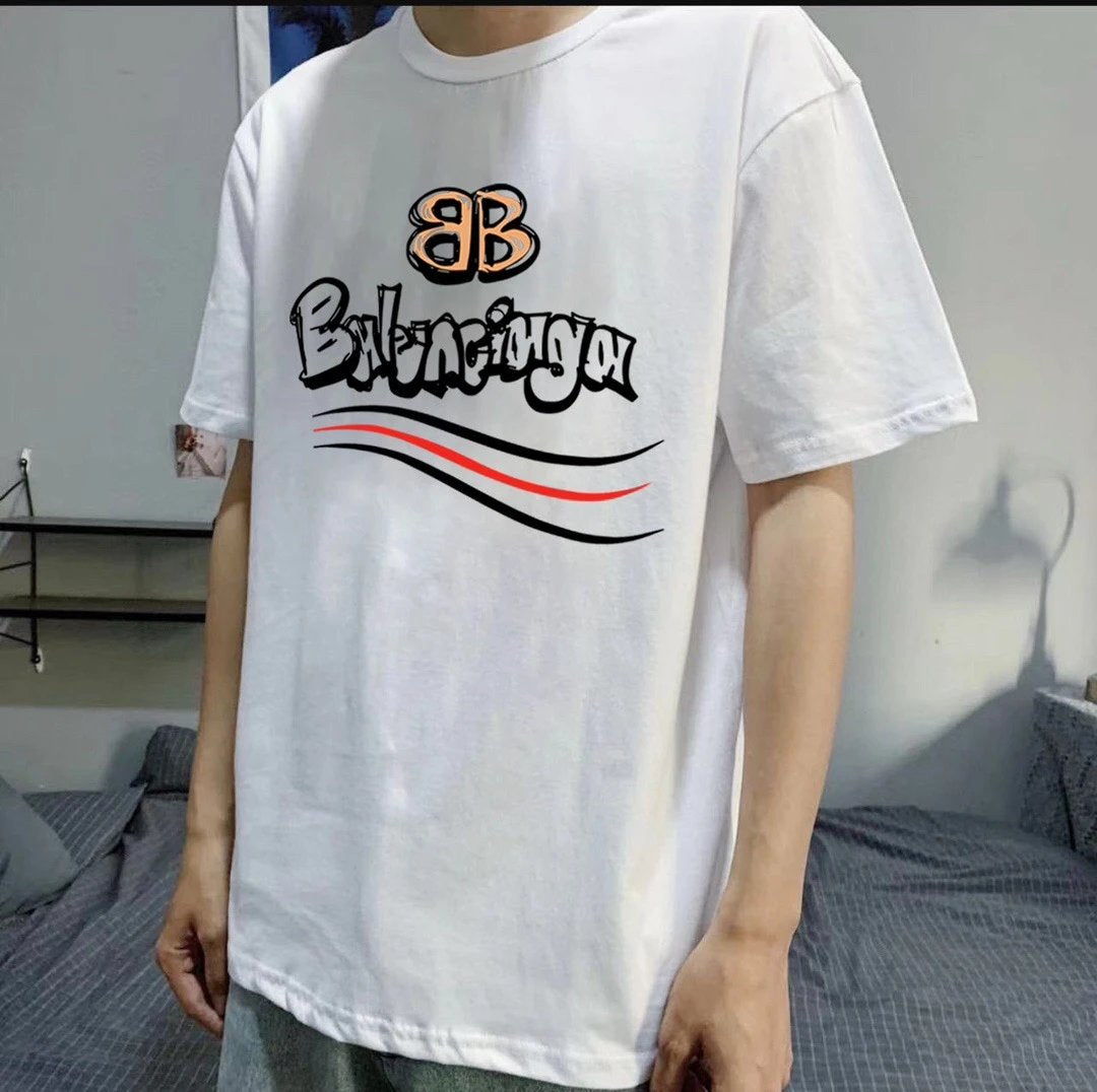 Balenciaga T-shirt Coke on the chest BB Letter Printing logo round Neck Short Sleeve25ss New Pure Cotton Unisex Style T Casual T-Shirt Base Layer Shirt OS Loose Fit Half Sleeve Top Plus Size
