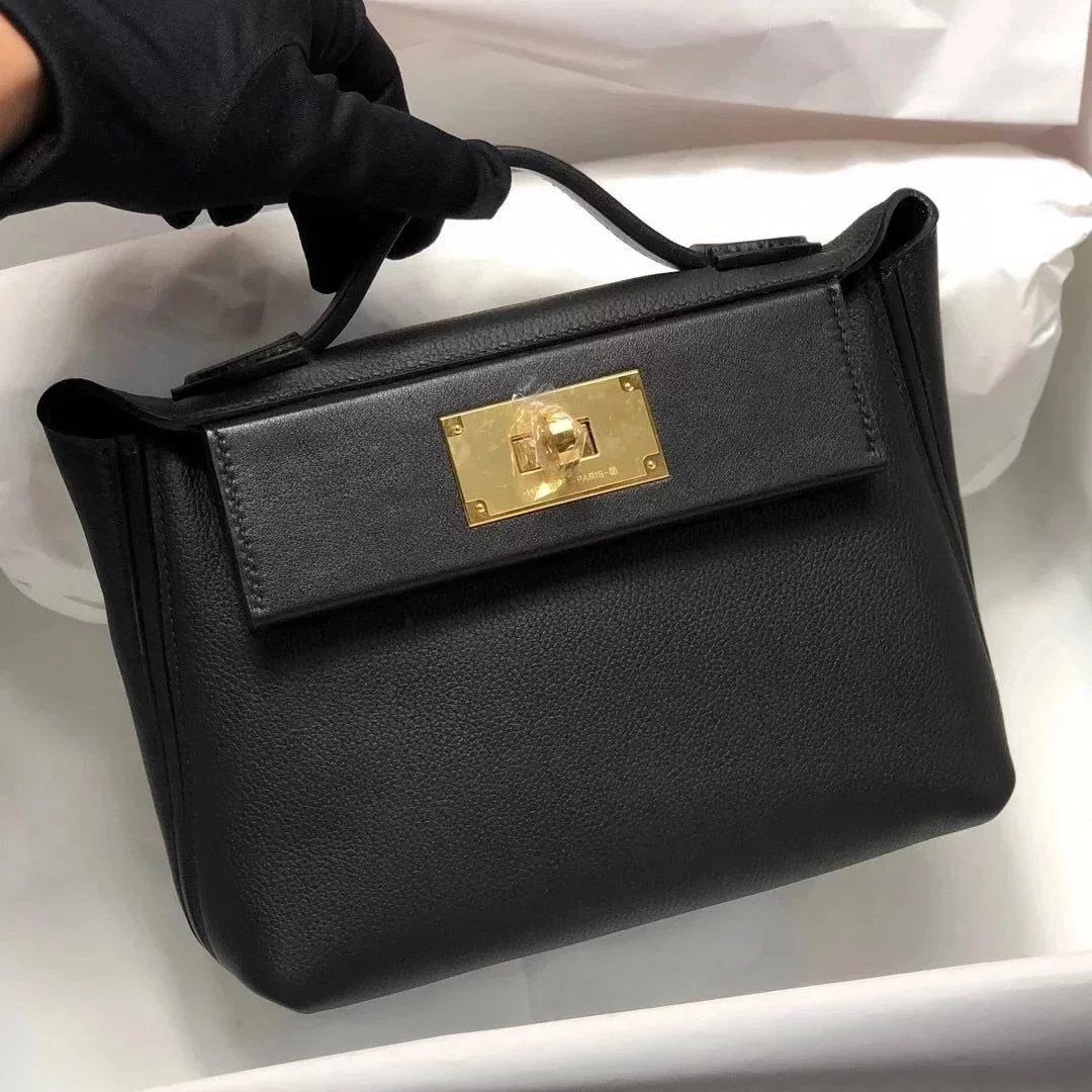 Hermes women's bag Top version Positive pin Quality KellyMini2424mini2424Wax Line Handmade evercolor Leather fabric Swift Small Leather Satchel21cm Women's Shoulder Bag