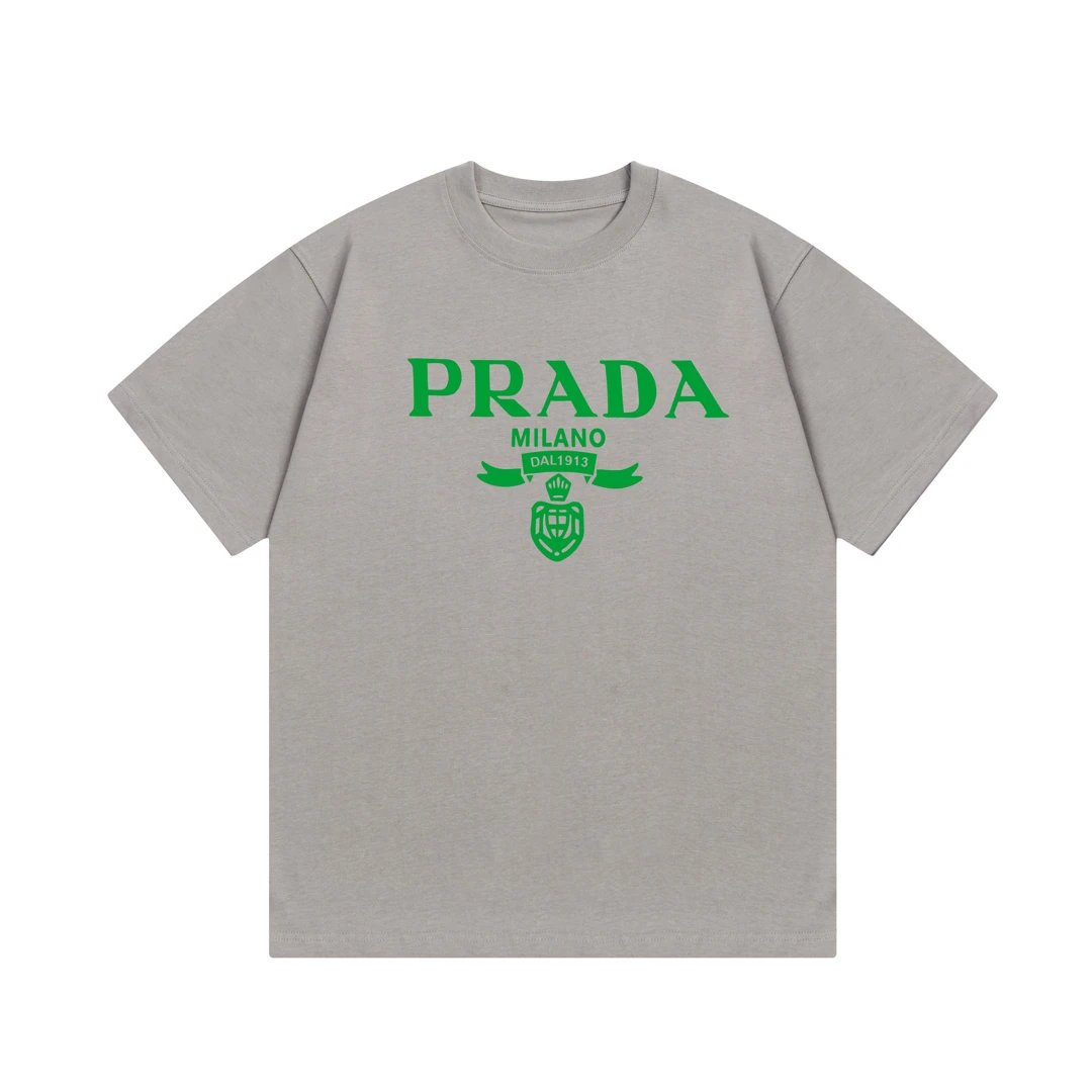 PRADA T-shirt Chest Letter Print Logo Logo Crew Neck Short Sleeve25ss New Pure Cotton Unisex Style T T-shirt OS Loose Fit Base Shirt Top Half Sleeve T-Shirt