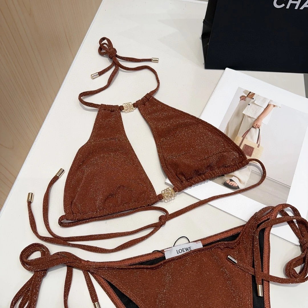 LOEWE Swimsuit Brand Gold Label Bikini Two-Piece Swimsuit Sexy Small Chest Gathered Beach Pool Vacation Hot Spring Backless White Women's Swimwear