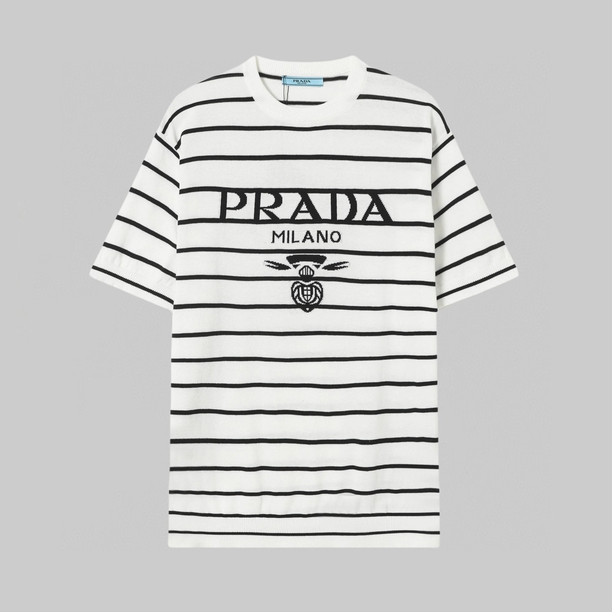 PRADA T-shirt Striped Letter on the Chest logo Knitted Crew Neck Short Sleeve25ss New Pure Cotton Unisex Style T Casual T-Shirt Base Layer Shirt OS Loose Fit Half Sleeve Top Plus Size