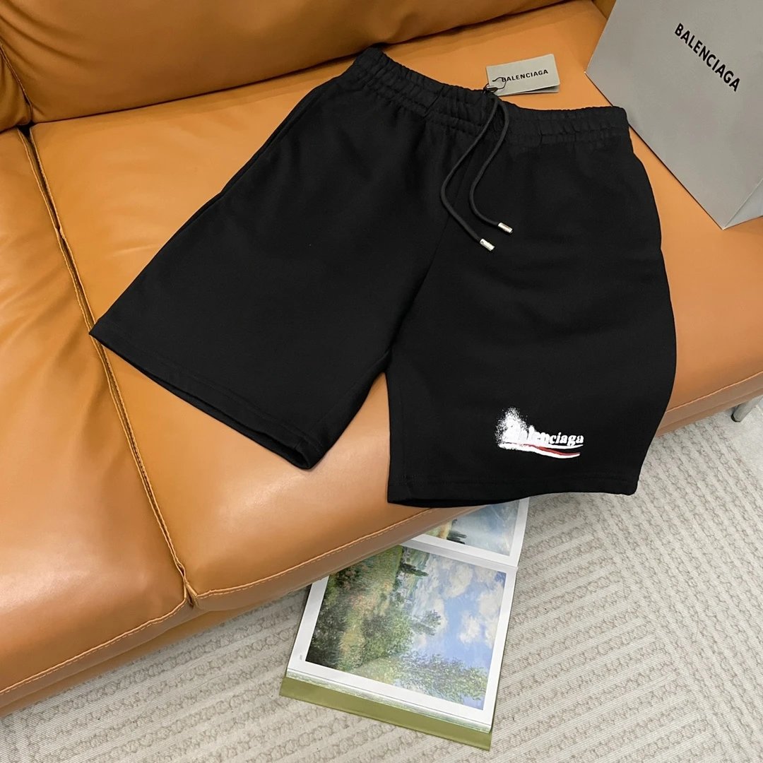 Balenciaga Shorts Cover Up Cola Graffiti Spray Paint Letters logo Five-point Shorts25ss New Drawstring Casual Summer Pants5Two-in-One Casual Sweatpants for Men and Women, Pure Cotton Joggers