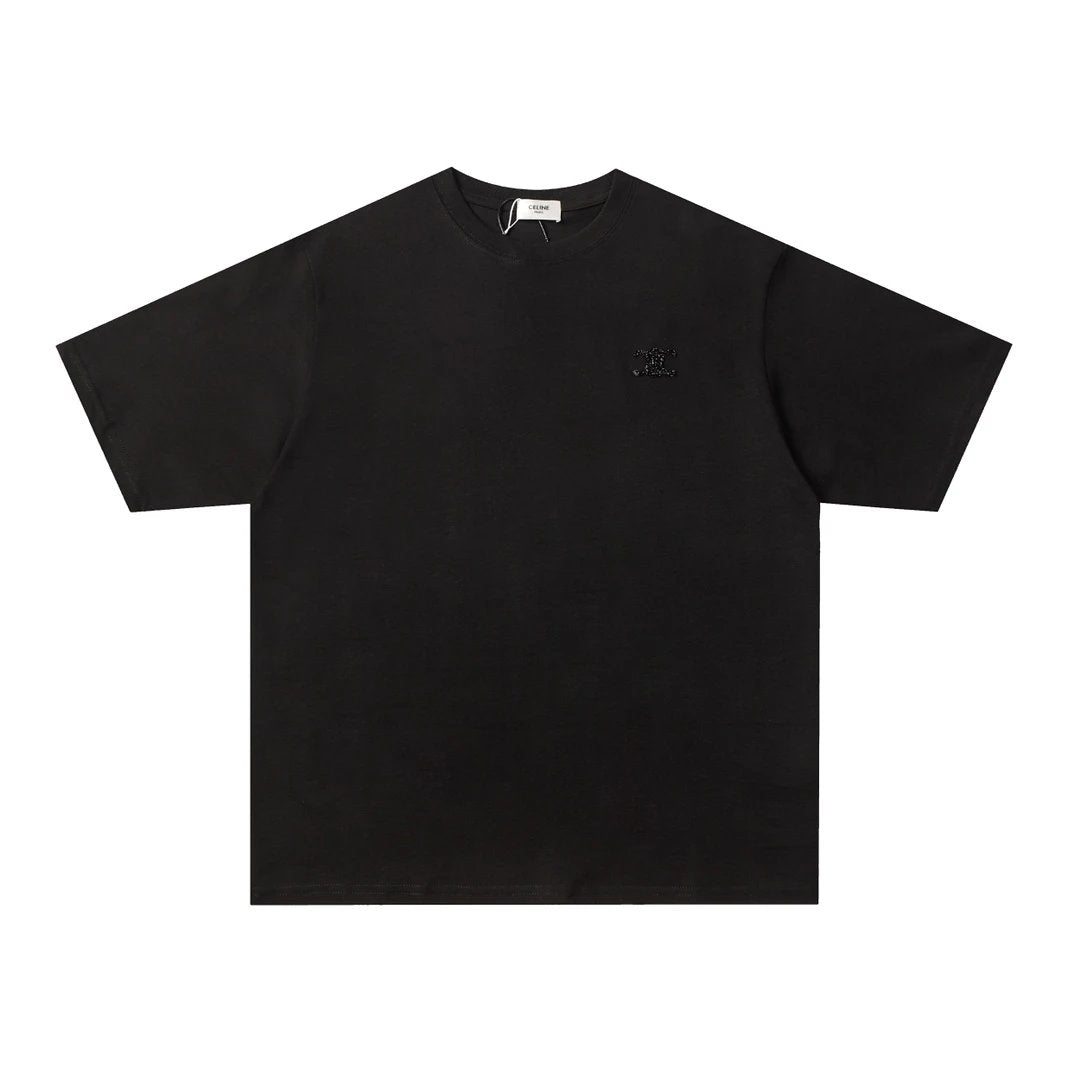 Celine T-shirt Arc de Triomphe Front Rhinestone Embellishment LOGO round Neck Short Sleeve25ss New pure cotton T Unisex T-Shirt OS Loose Fit Base Shirt G Home Top Half Sleeve T-Shirt