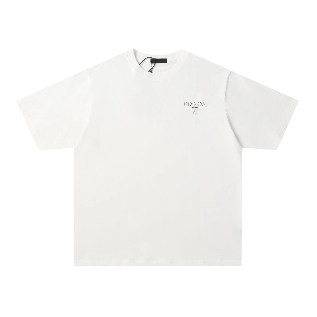 PRADA T-shirt Front Chest Letter Foam Embossed 3D Design LOGO round Neck Short Sleeve25ss New pure cotton T Unisex T-Shirt OS Loose Fit Base Shirt Top Half Sleeve T-Shirt