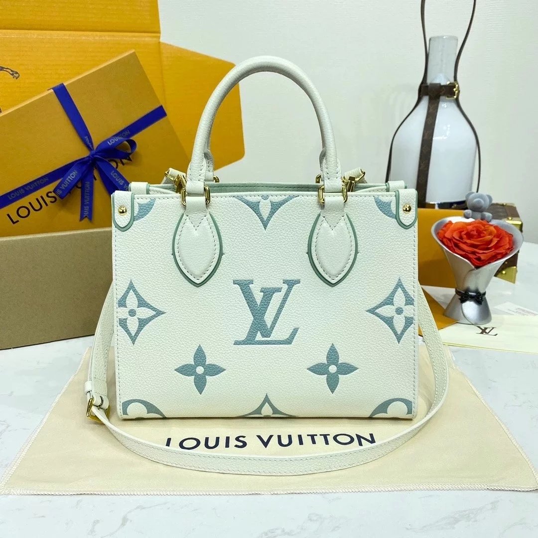 Louis Vuitton LV Women's Bag Top version 【Super MB Original Leather】Dynamic Chip All-Steel Hardware2024New Mini Ontheg Small Size Tote Bag Cowhide Print Portable Shoulder Bag Shopping Bag Women's Bag M45779M46833