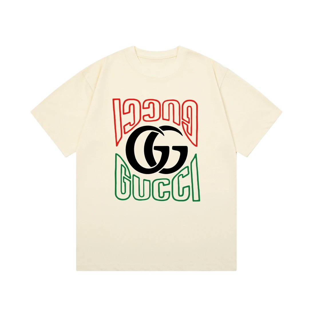 Gucci T-shirt Color Matching Double G Letter Direct Print logo round Neck Short Sleeve25ss New pure cotton T Unisex T-Shirt OS Loose Fit Base Shirt Top Half Sleeve T-Shirt