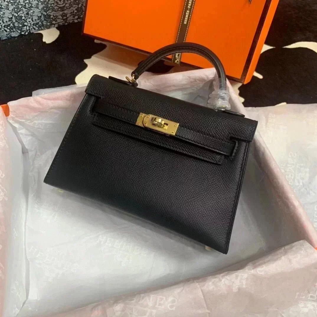 Hermes women's bag Top version New Women's Bag Minikellyll Kelly Bag Second Generation Epsom Leather Handmade Wax Line19cm