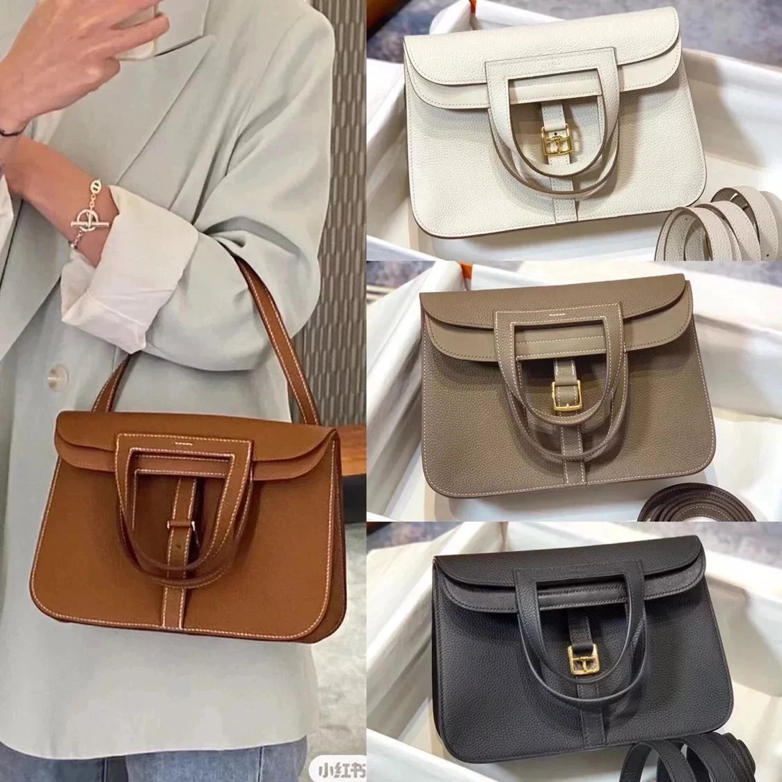 Hermes women's bag Top version 【Handmade Imported Fabric Beeswax Thread】H Home halzan22cm25cm Horseshoe Bag Shoulder Bag Multi-Functional One Bag Multi-Purpose Messenger Bag Handbag Fashion Casual Famaous Brand Women's Bag