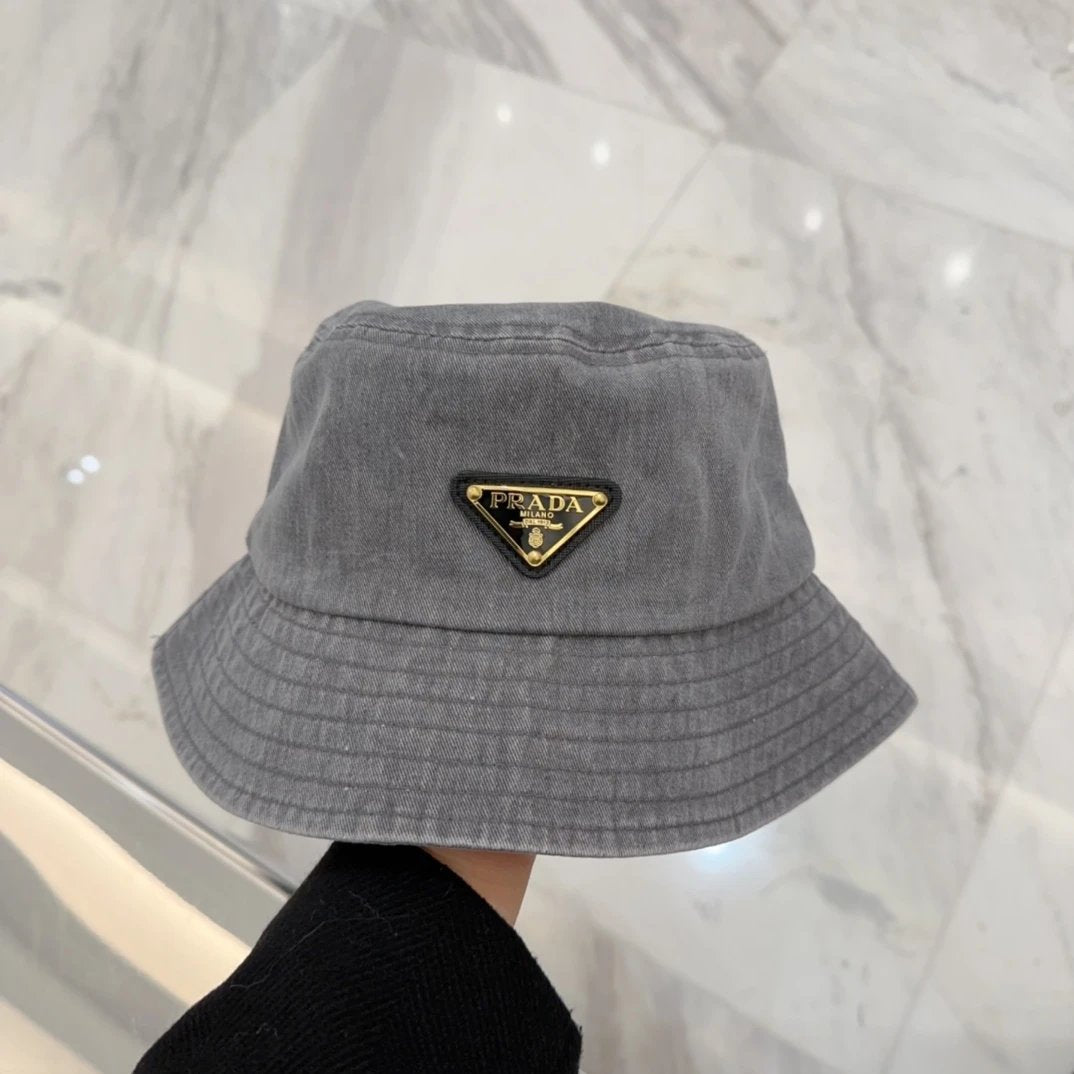 PRADA Hat Triangle mark logo Fisherman Hat Casual Sun Protection Face Covering UV Protection Outdoor Versatile Flat Top Bucket Hat