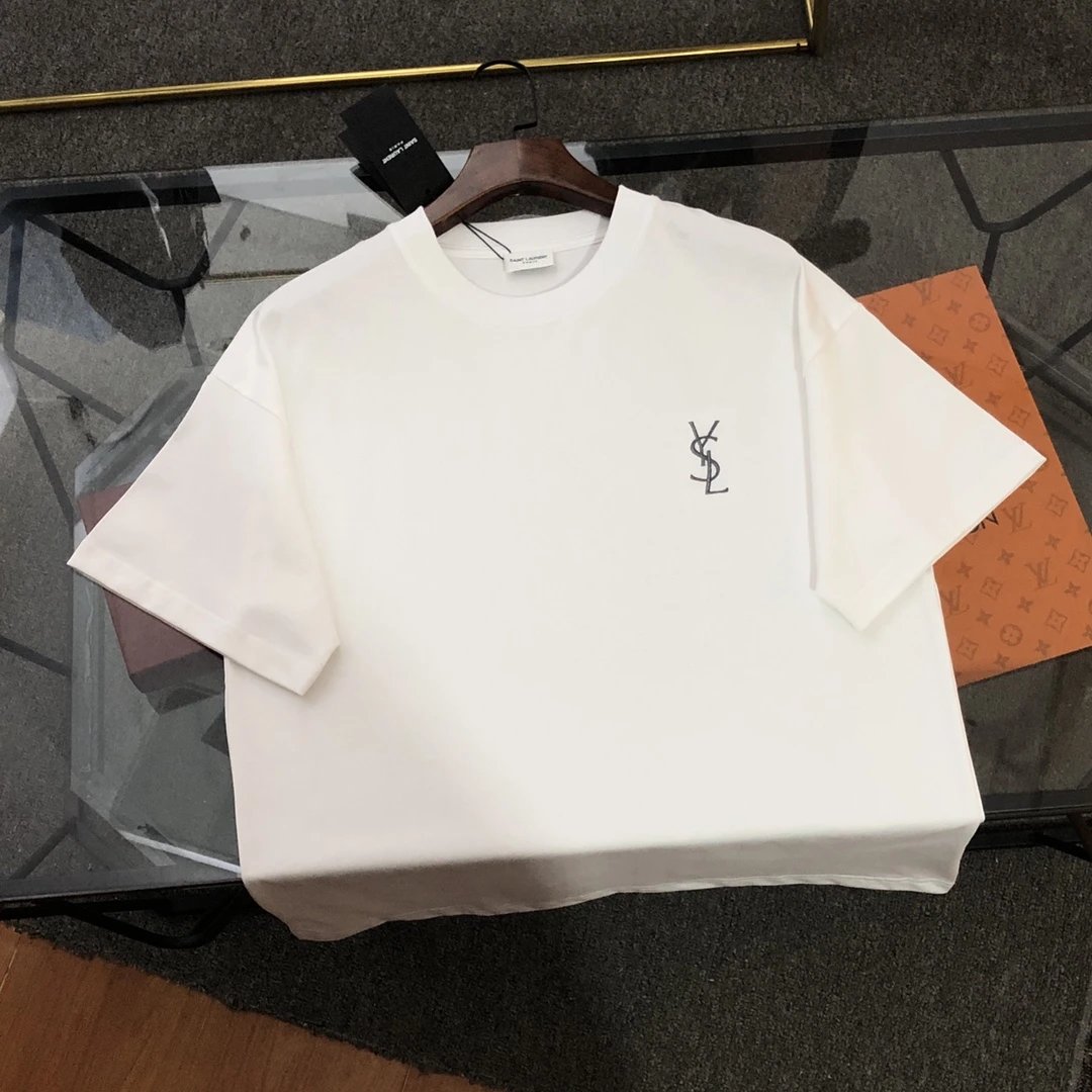 YSL T-shirt 2025New Embroidery logo Round neck short-sleeve pure cotton T T-shirt ins Unisex Basic Shirt Simple Summer New Casual T-Shirt