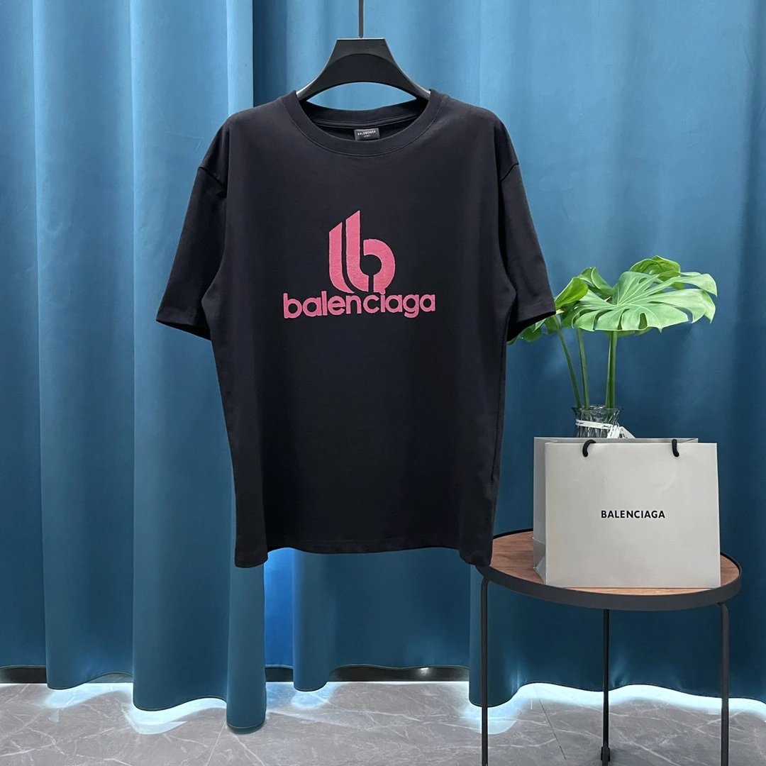 Balenciaga T-shirt Colorful Chest logo Letter Embroidered Crew Neck Short Sleeve25ss New Pure Cotton Unisex Style T T-shirt Base Shirt Tee Shirt OS Loose design