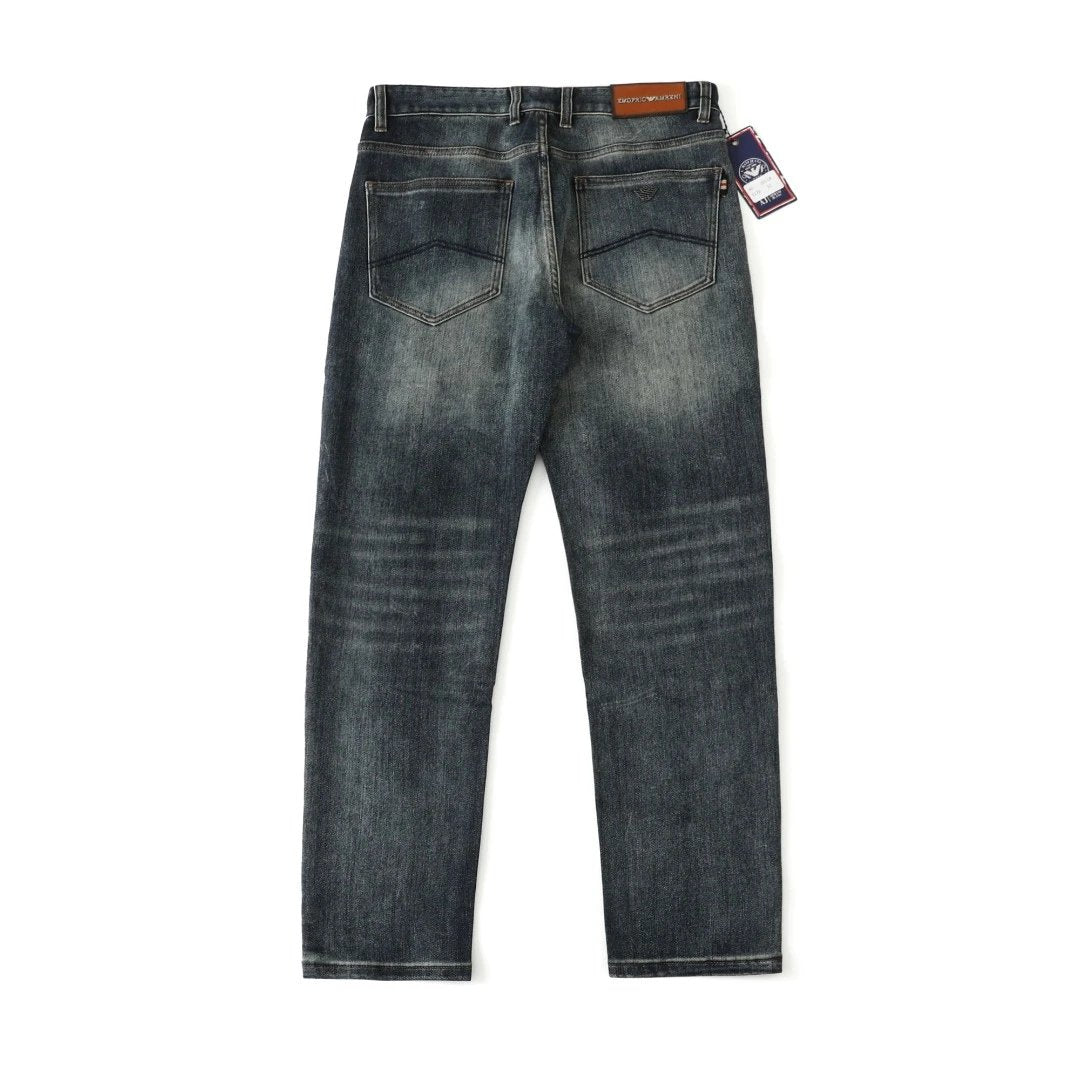 Armani Jeans Back Label Hardware Logo Logo Straight Washed Blue Jeans Autumn Winter New Unisex Straight Long Pants Loose Casual Wide Leg High Waist