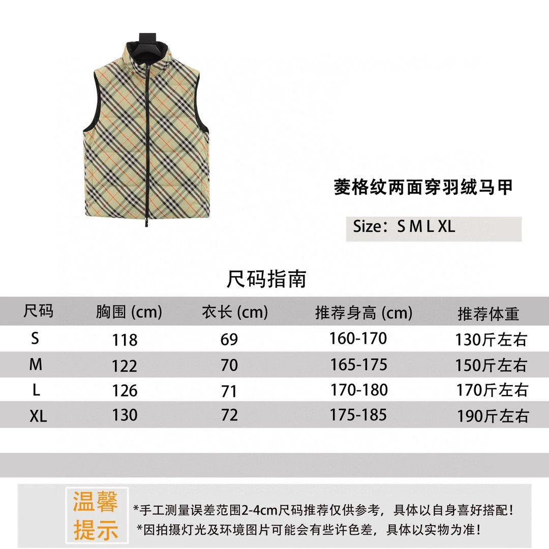 Burberry Down jacket 24Diamond Plaid Two-Sided down Vest for Men and Women