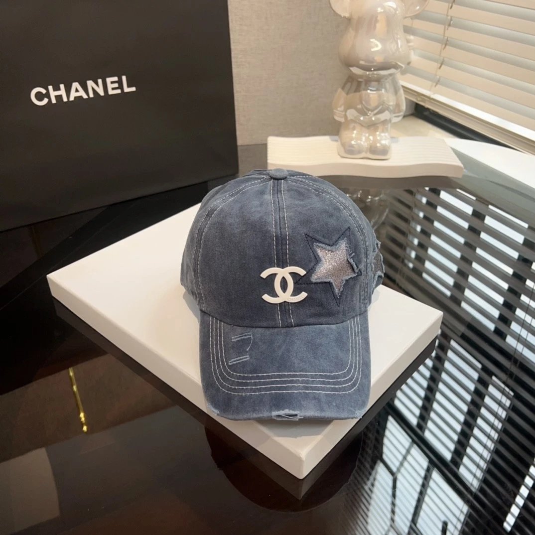 Chanel Hat Ripped Five-Pointed Star Rose Pink Baseball Hat,Ponytail Special,Women's Retro Retro Retro All-Match Face-Looking Small Wash Denim Peaked Cap