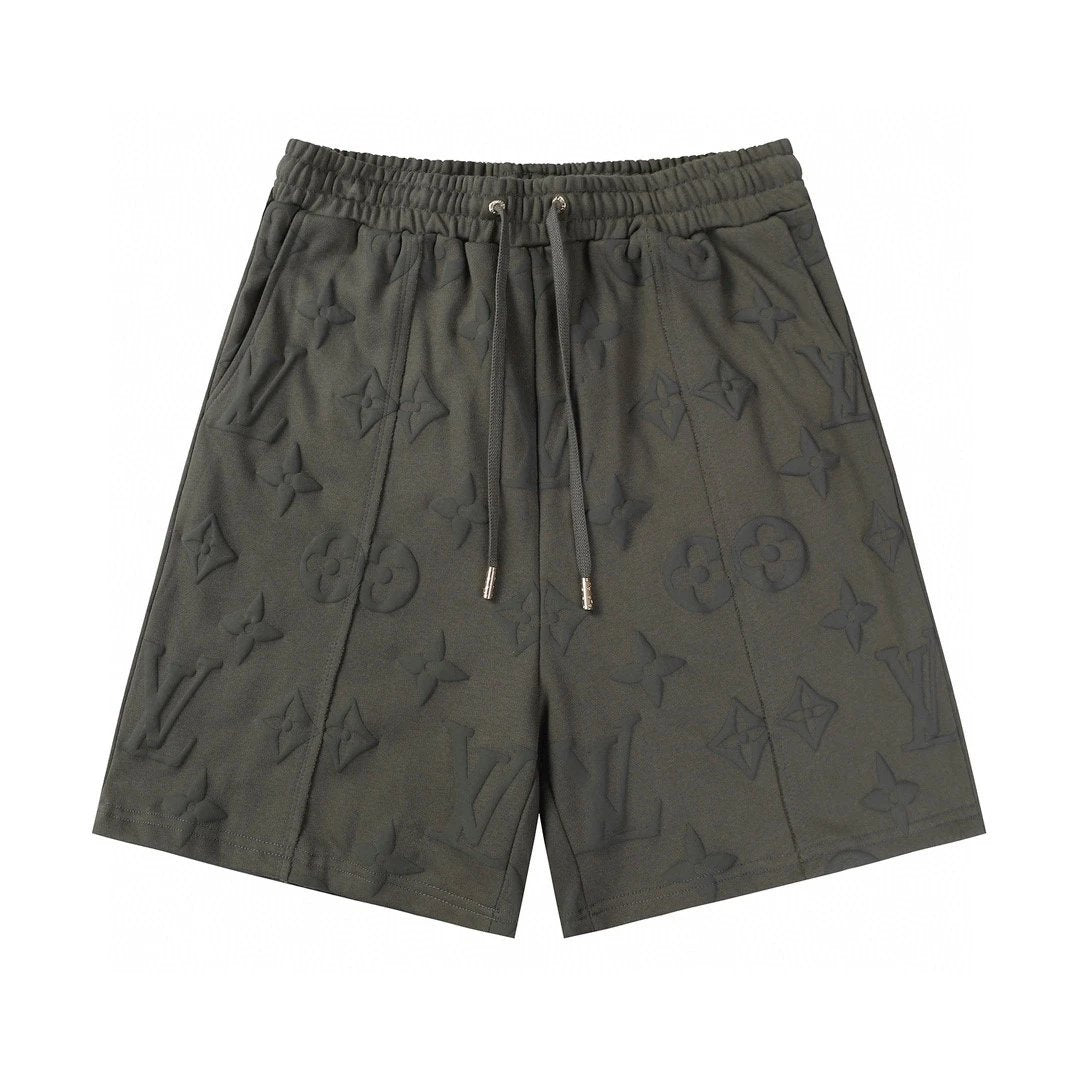 Louis Vuitton LV Shorts Full-print Embossing logo Five-point Shorts25ss New Heavy Drawstring American Style Casual Summer Pants5Two-in-One Casual Sweatpants for Men and Women