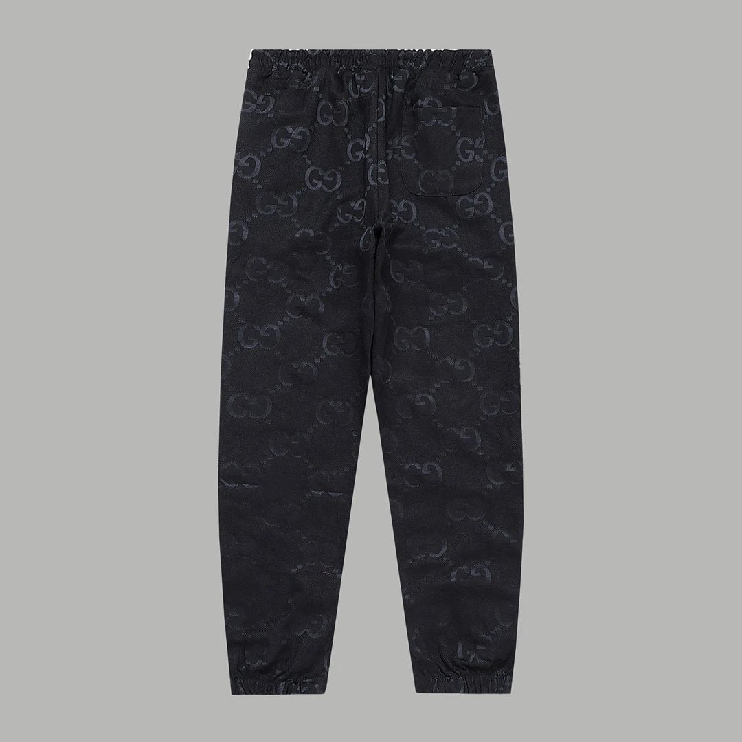 Gucci Sweatpants Black Sateen Full Print Ribbon Jogger Pants G Unisex Casual Autumn Winter New Arrival