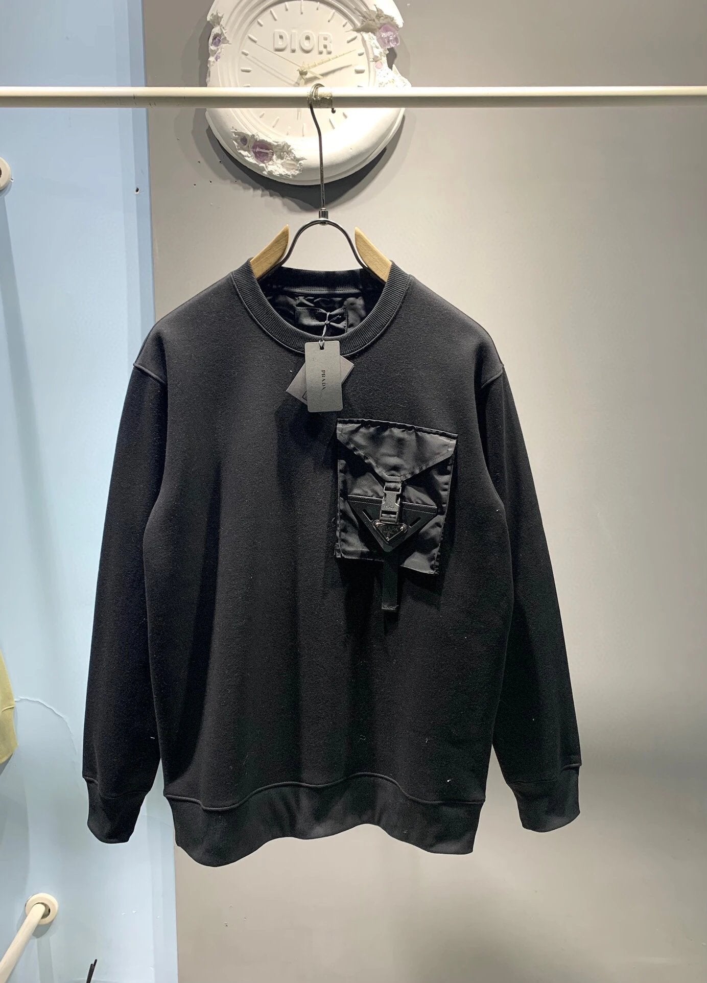 PRADA Hoodie Pocket with Leatherette logo Round Neck Sweatshirt Long Sleeve Base Shirt Jacket Top Fashion Unisex Sports Casual Loose Fit Versatile Autumn Winter New Arrival