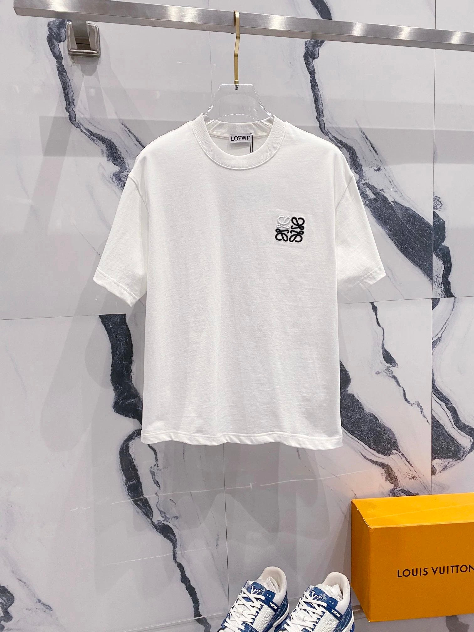 LOEWE T-shirt Simple Color Block Embroidery Small Icon Letters LOGO Logo Crew Neck Short Sleeve25ss New Pure Cotton Unisex Style T T-shirt OS Loose Fit Base Shirt Casual Short Sleeve Top T-Shirt