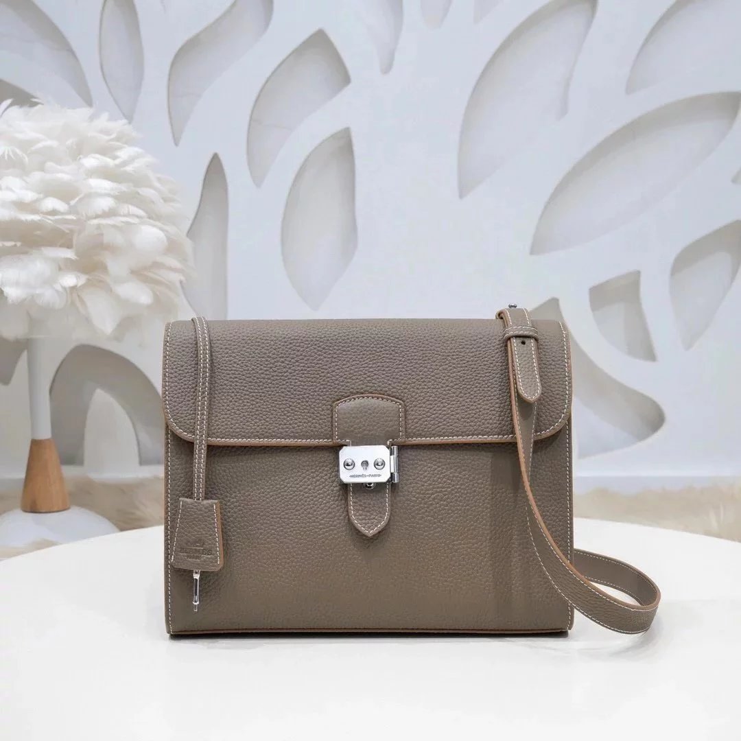 Hermes men's bag Top version Genuine Goods Grade New Classic Men's Fashion Crossbody Bag Men's Casual Shoulder Bag Men's Bag First Layer Cowhide Handbag Khaki Full Leather Black Canvas Handmade Big Bag