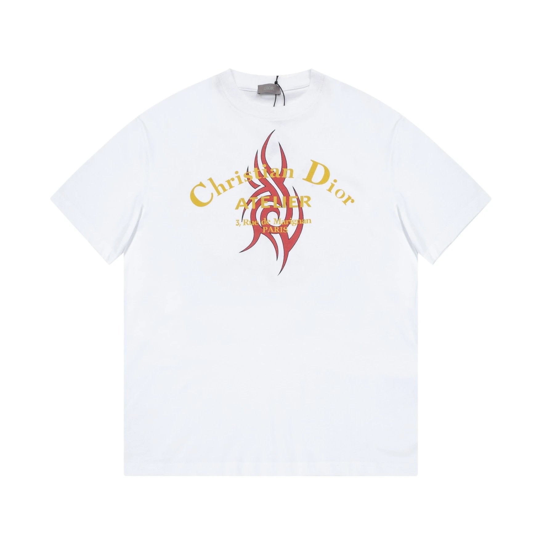 Dior T-shirt Flame Print on the Chest logo round Neck Short Sleeve25ss New Pure Cotton Unisex Style T T-shirt OS Loose Fit Base Shirt Top Half Sleeve T-Shirt