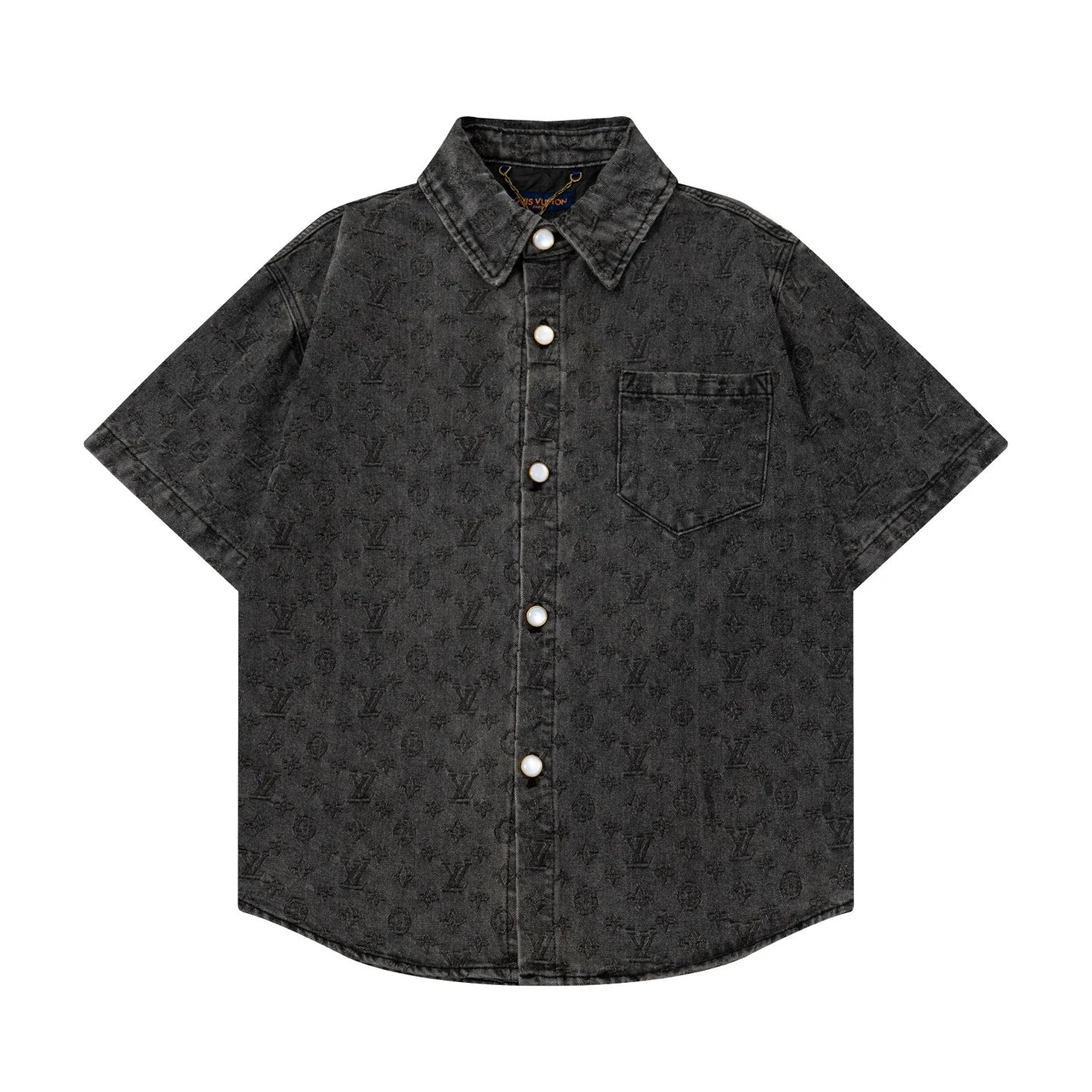 Louis Vuitton LV Shirt Full Print Dark Pattern Old Flower Print logo Shijia Turn-down Collar Short Sleeve Shirt Versatile Business Unisex Casual Slim Fit Jacket