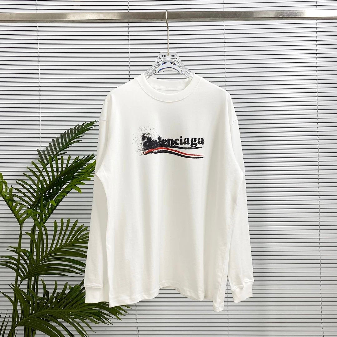 Balenciaga Hoodie New Fuzzy Snowflake Cola Wave Letter Long Sleeve T Round Neck Sweatshirt Long Sleeve Base Shirt Jacket Top Fashion Unisex Sports Casual Loose Fit Versatile Autumn Winter New Arrival