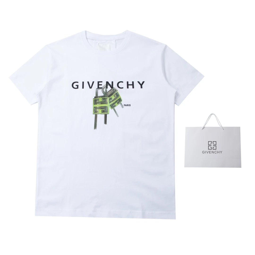 Givenchy T-shirt Chest Zipper Letter Print logo round Neck Short Sleeve25ss New Pure Cotton Unisex Style T T-shirt OS Loose Fit Base Shirt Half Sleeve T-Shirt Top Half Sleeve