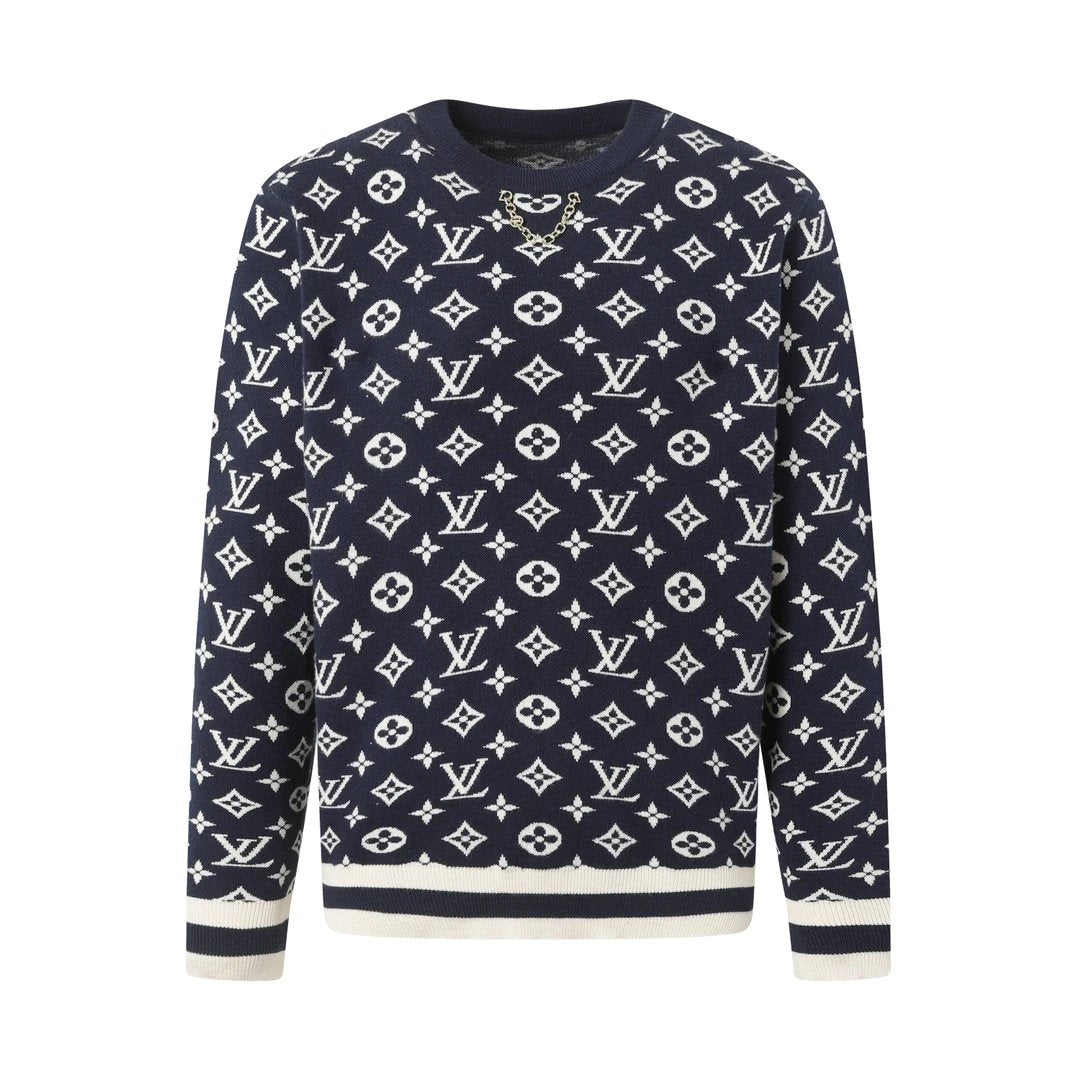 Louis Vuitton LV Sweater Full logo Jacquard Crew Neck Sweater Long Sleeve Pullover Thickened Lazy Style OS Loose Fit Unisex Knit Top Jacket Versatile Casual Wearable Inside and Outside