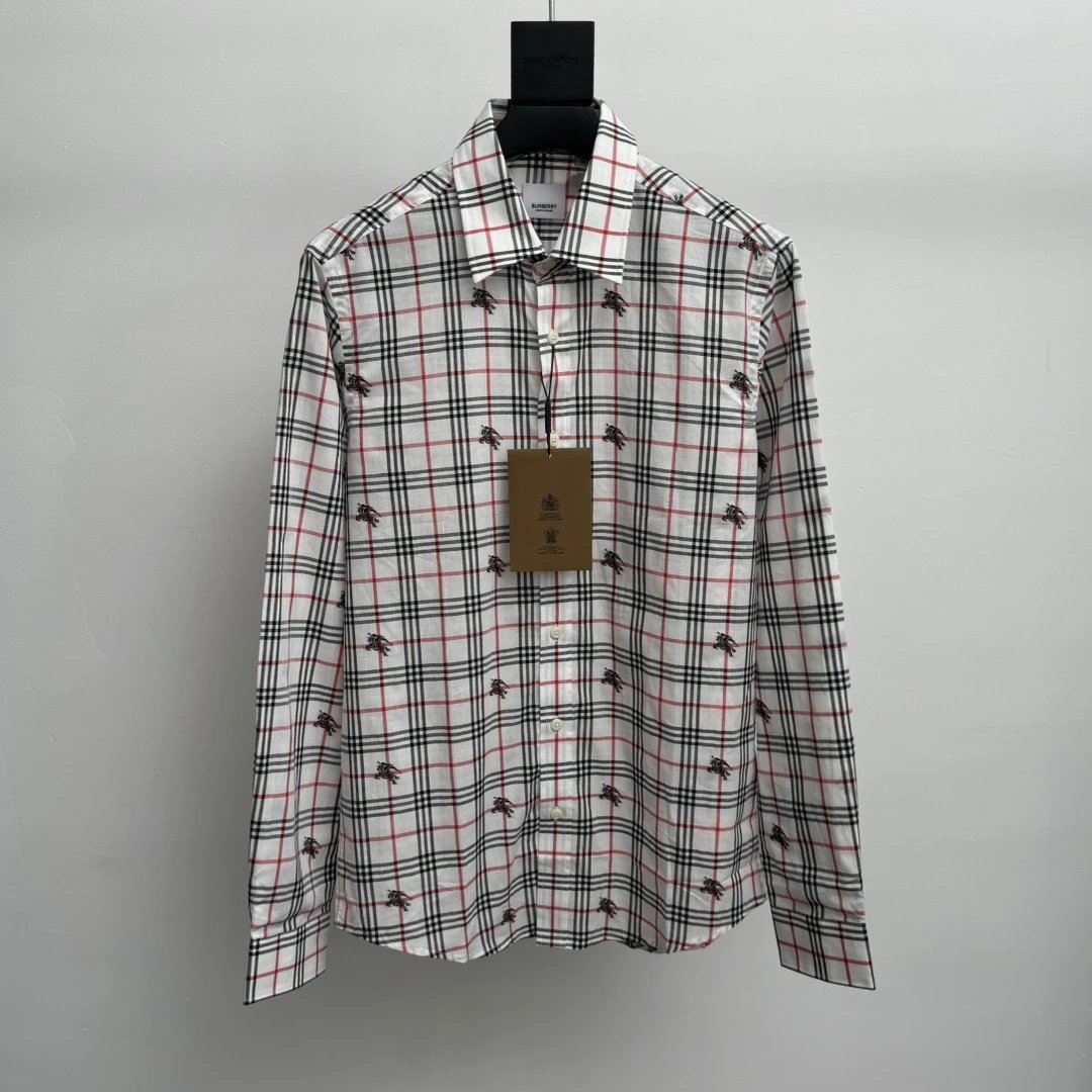 Burberry Shirt Classic Plaid Shirt Casual Loose Turn-down Collar Long Sleeve Shirt Unisex24ss Autumn and Winter New Products