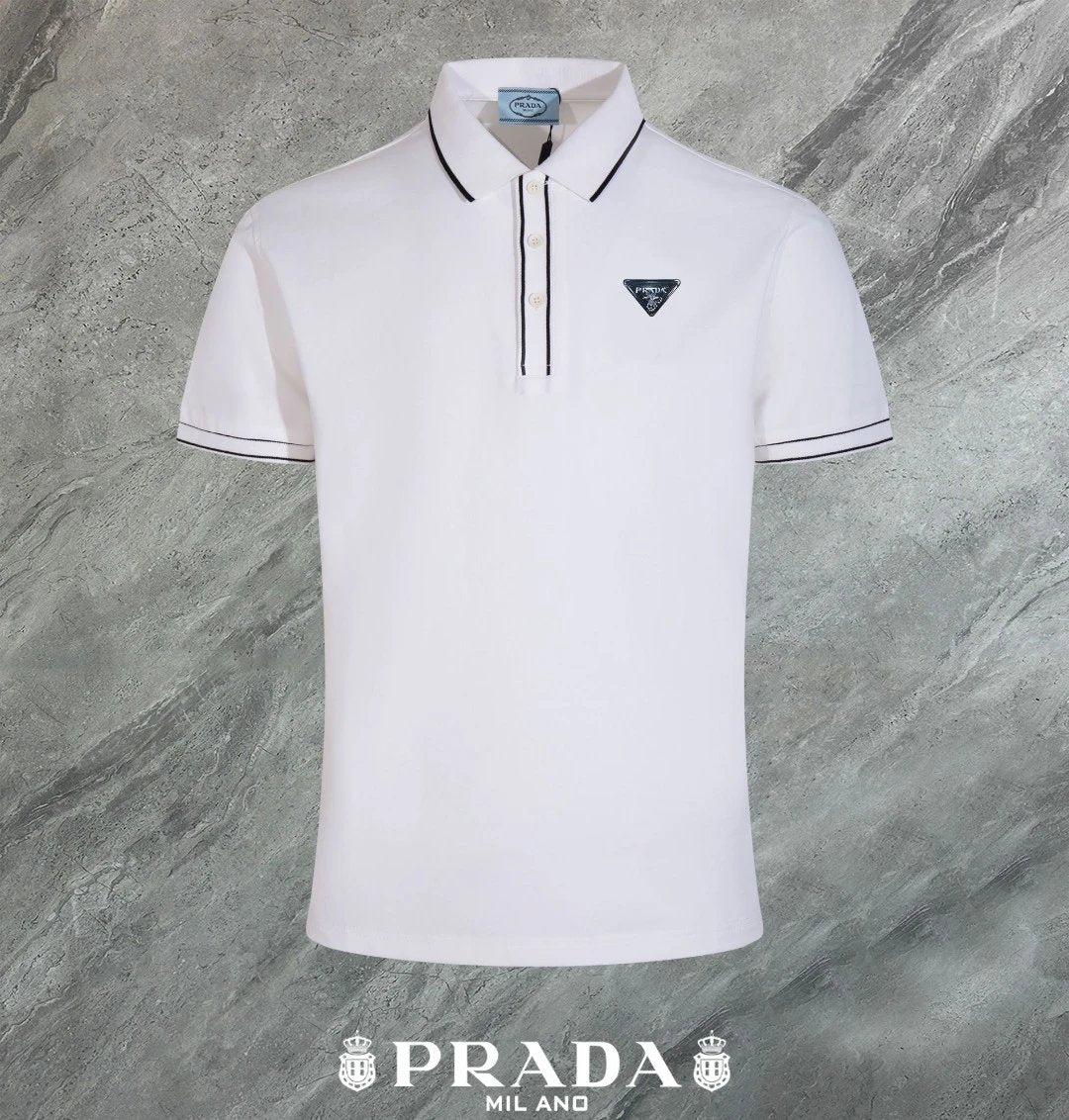 PRADA T-shirt Chest Triangle Mark logo Patch POLO Shirt Lapel Short Sleeve25ss New Unisex Style OS Loose T Summer Half Sleeve Business Shirt Plus Size T-Shirt