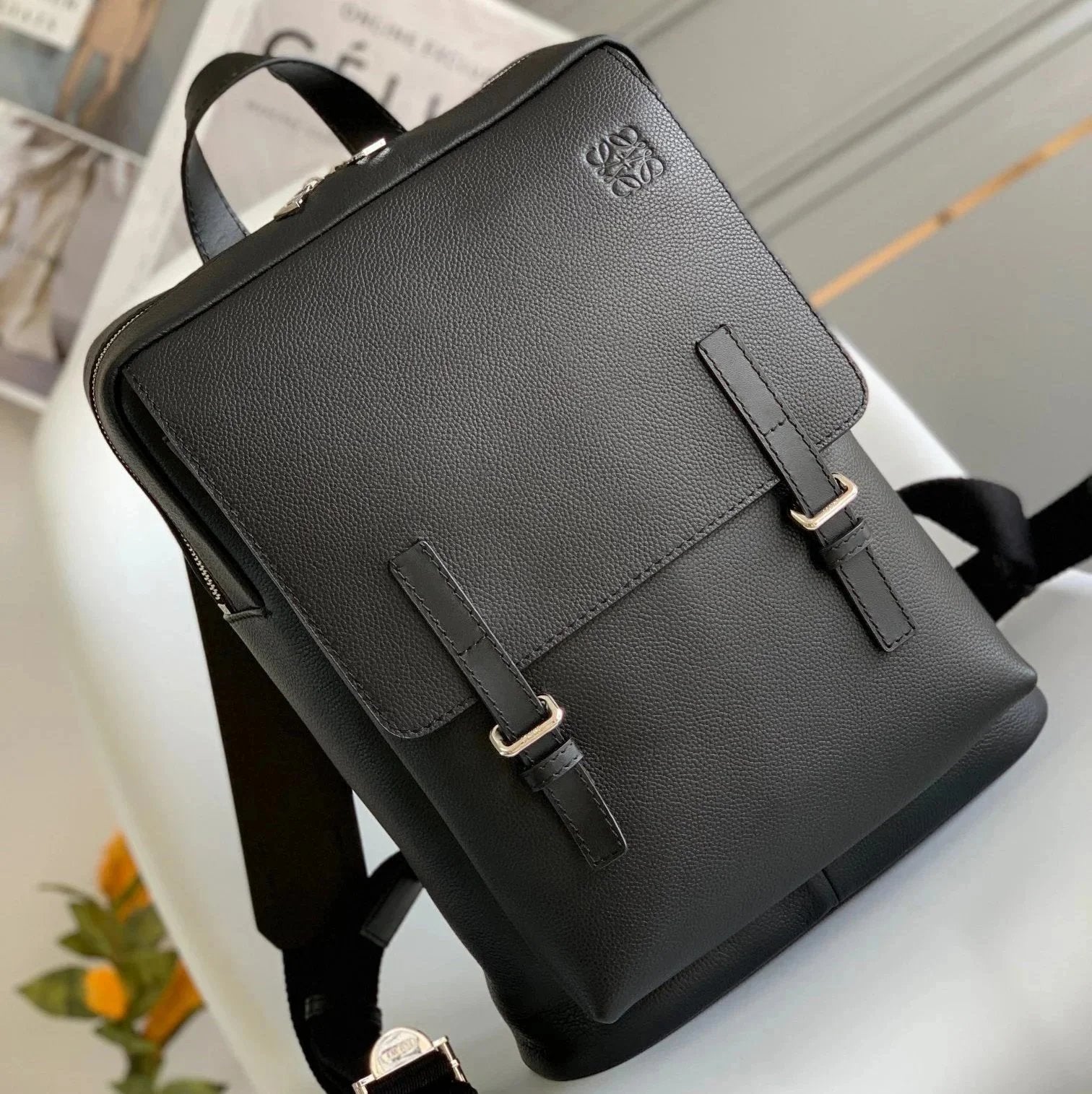 LOEWE Backpack Top version 【Original Highest Version】New Men's MilitaryBackpack Backpack Military Bag Particle Calfskin Travel Bag Portable Backpack Men's Backpack Schoolbag Large Capacity Travel Bag Luggage Bag Men's and Women's Bags