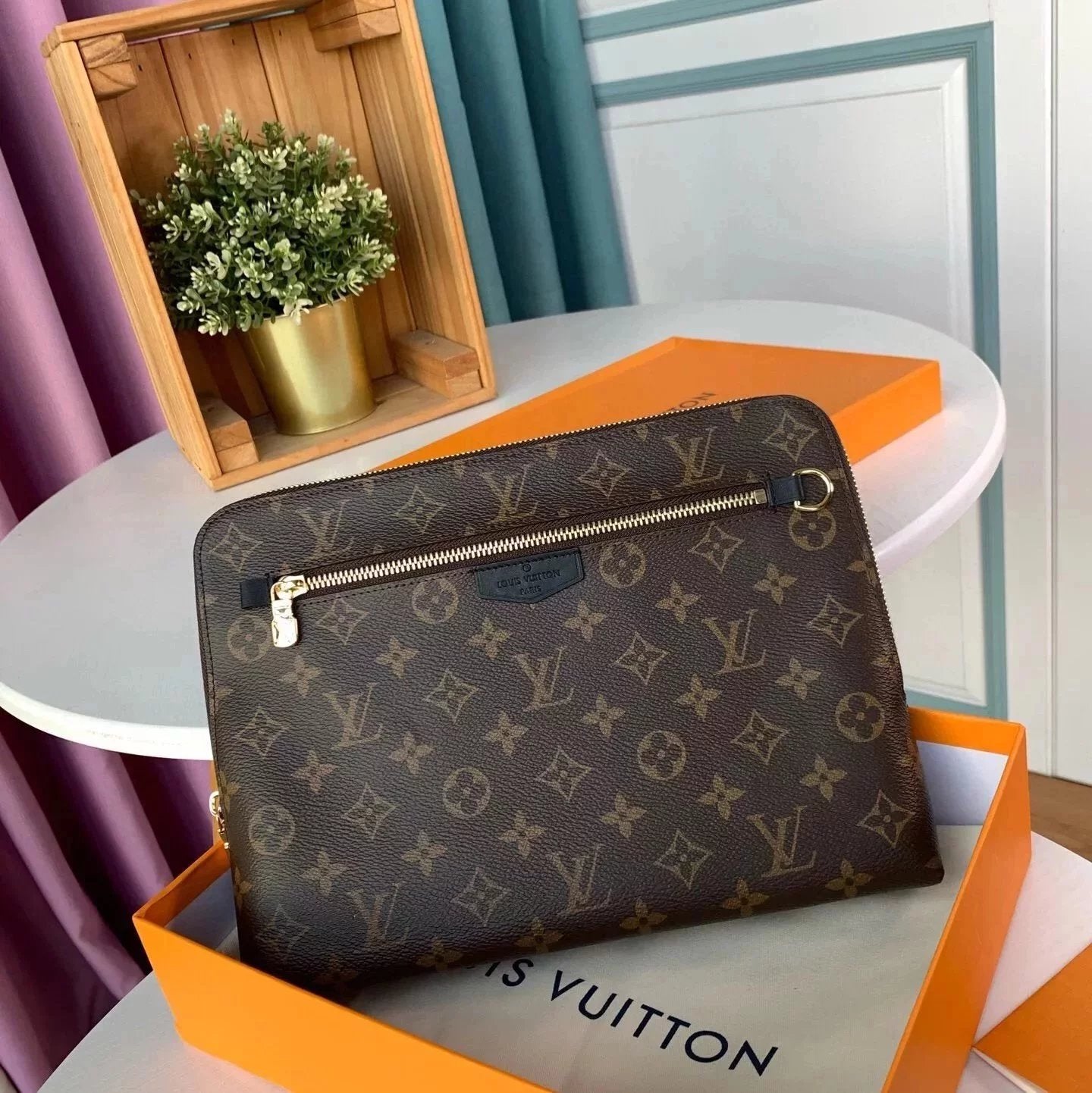 Louis Vuitton LV Wallets/Clutches Top version 【**Original Leather】M60417NEWPOUCH Men's Clutch Clutch Purse Wallet Men's Clutch Underarm Bag Envelope Package Wash Bag Men's Bag