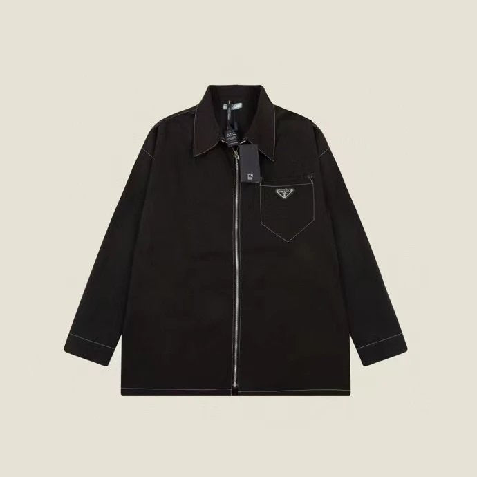 PRADA Jackets Triangle Logo Outline Jacket Coat os Style Turn-down Collar Zipper Cardigan Trench Coat Unisex24ss Autumn and Winter New Products