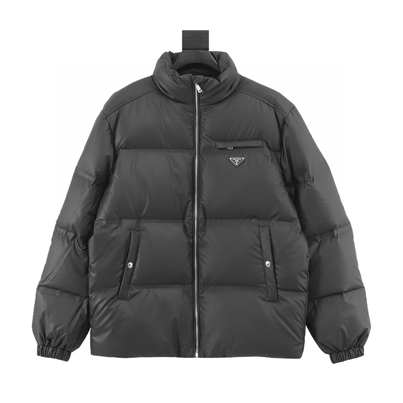 PRADA Down jacket 24ss Leather Enamel Logo Stand-up Collar down Jacket Jacket for Men and Women