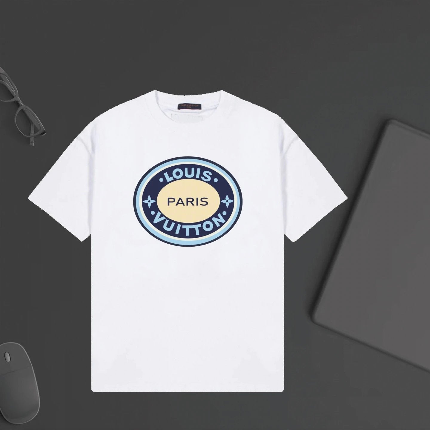 Louis Vuitton LV T-shirt Circular Pattern Letter Print on Chest logo round Neck Short Sleeve25ss New Pure Cotton Unisex Style T Casual T-Shirt Base Layer Shirt OS Loose Fit Half Sleeve Top Plus Size