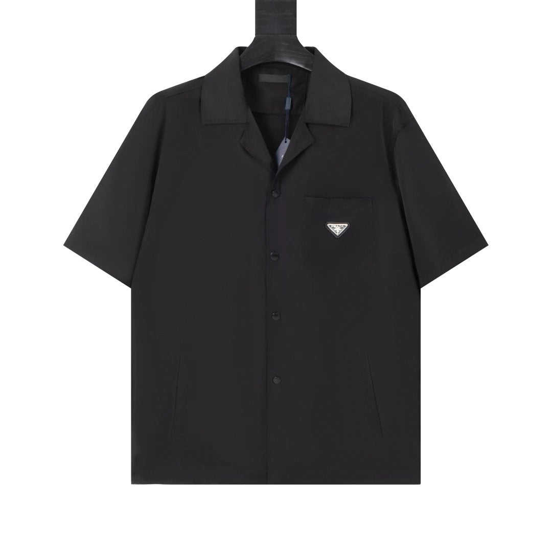 PRADA Shirt Chest Triangle Mark logo Shijia Turn-down Collar Short Sleeve Shirt Unisex Versatile Business Casual Slim Fit Jacket