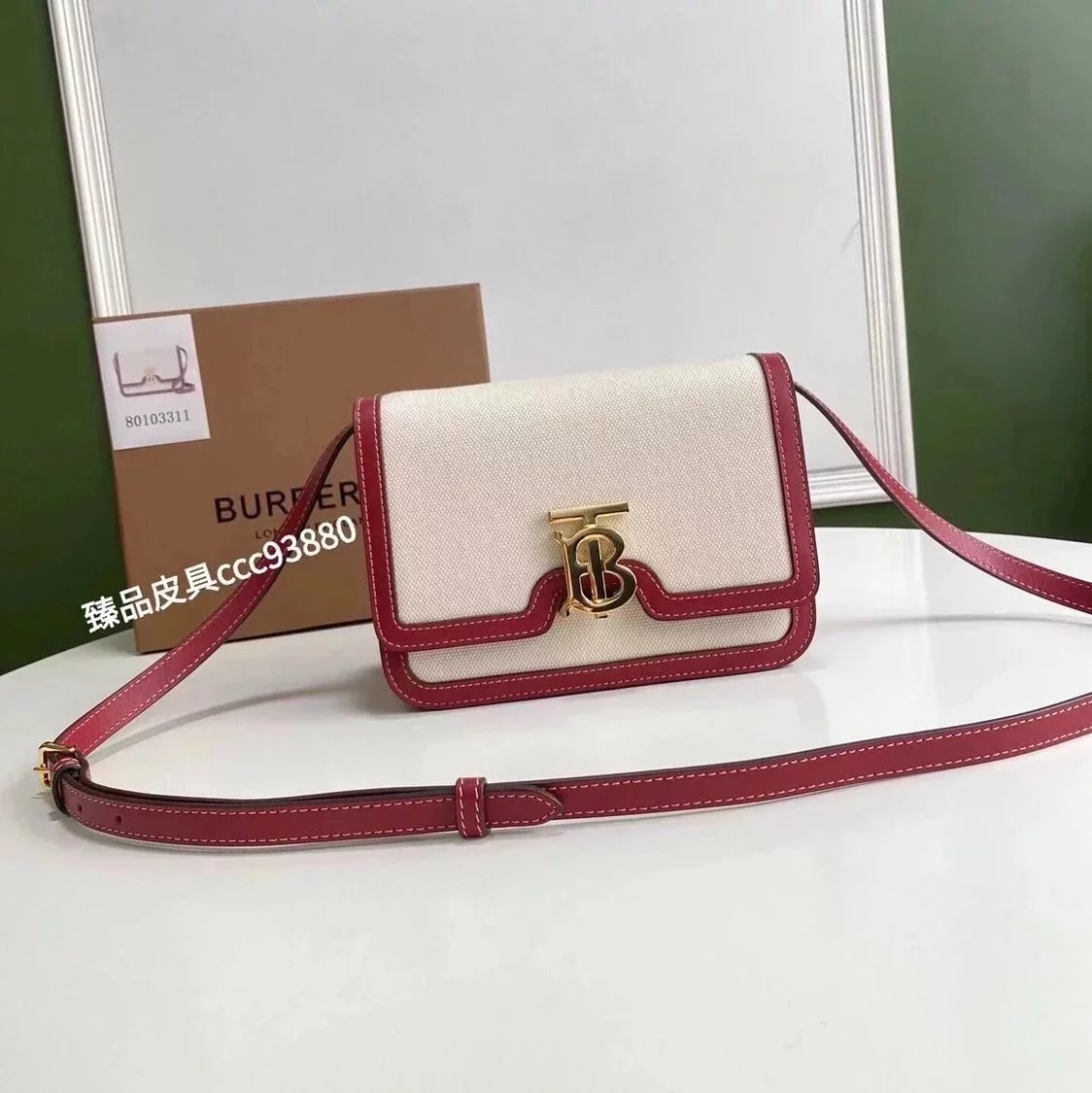 Burberry Women's Bag Top version 【Surrogate Shopping Edition】TB Bag New TB Twist Lock Bag Canvas Stitching Leather Crossbody Bag Women's Bag BOX Square Bag Stewardess Bag Box Bag Messenger Bags New Women's Bag