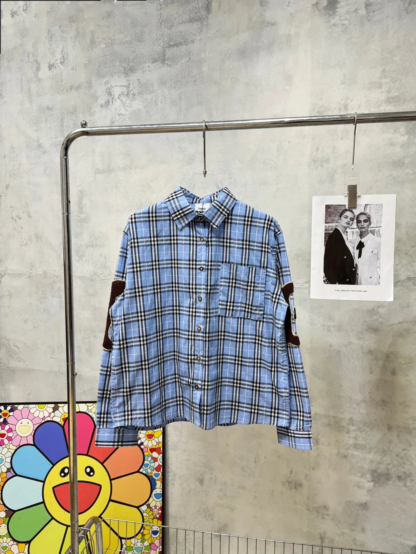 Burberry Shirt Embroidered Patch Classic Plaid Shirt Casual Loose Versatile Turn-down Collar Long Sleeve Shirt Unisex Inner Layer24ss Autumn and Winter New Products