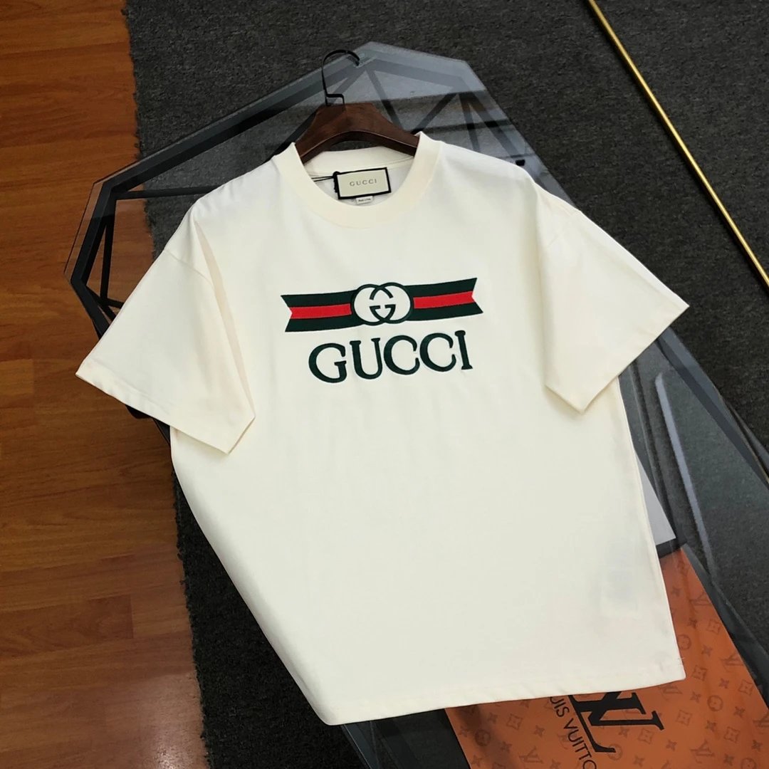 Gucci T-shirt Striped Classic Embroidery logo Round neck short-sleeve pure cotton T T-shirt ins Unisex Simple Summer New Casual Base Shirt T-Shirt