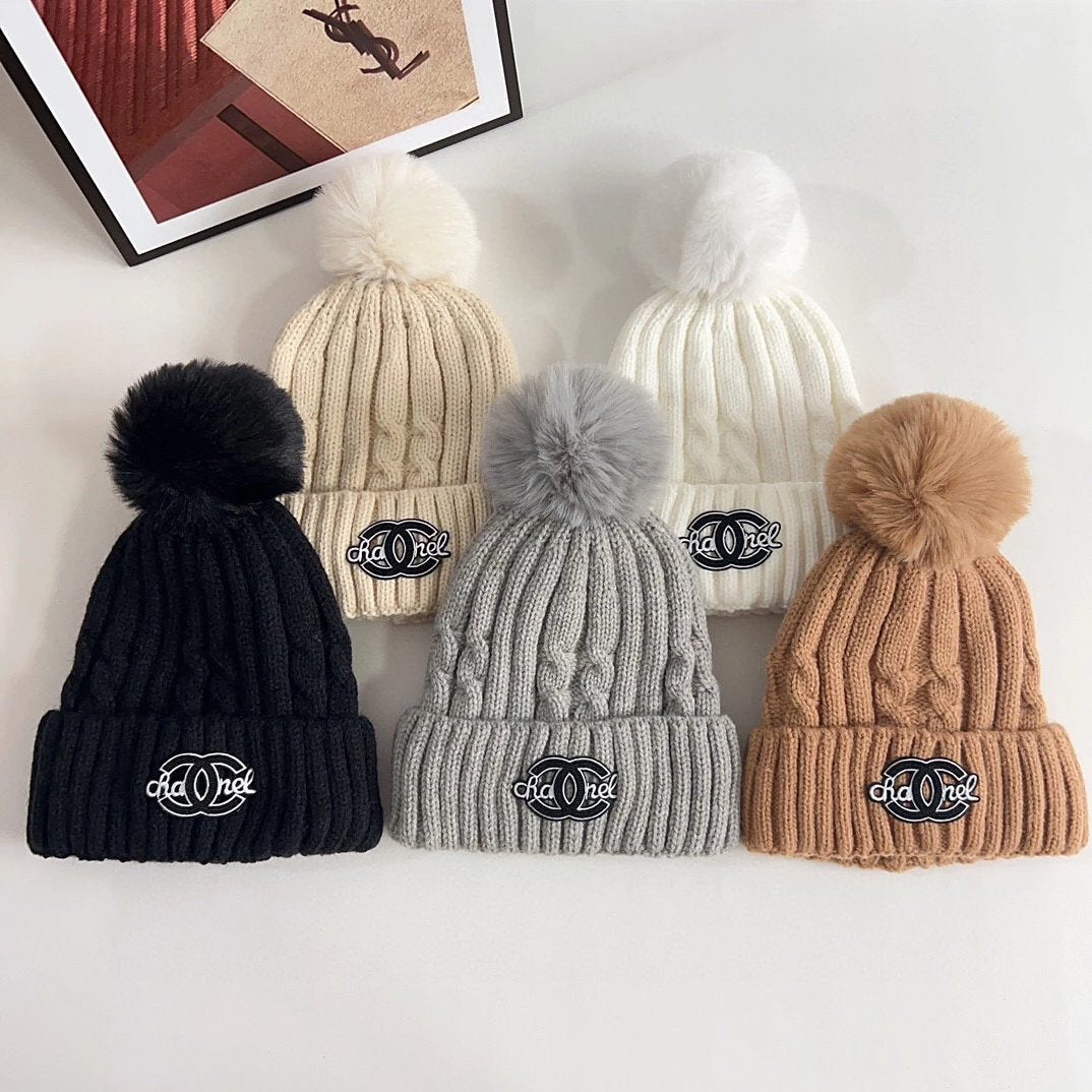 Chanel Hat High Quality Hat2024Autumn and Winter New Twist Hair Ball Woolen Cap,Designed for Men and Women