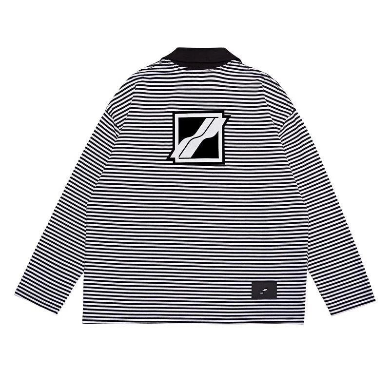 We11done Hoodie Top Version Loose Half Zipper Black and White Striped Mock-Neck Top Long Sleeve T T-shirt
